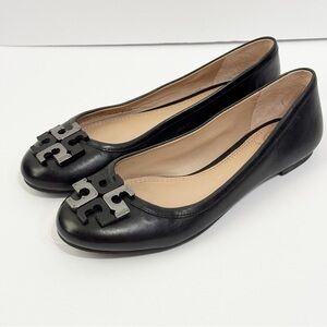 Tory Burch Black Flats with Logo Accent